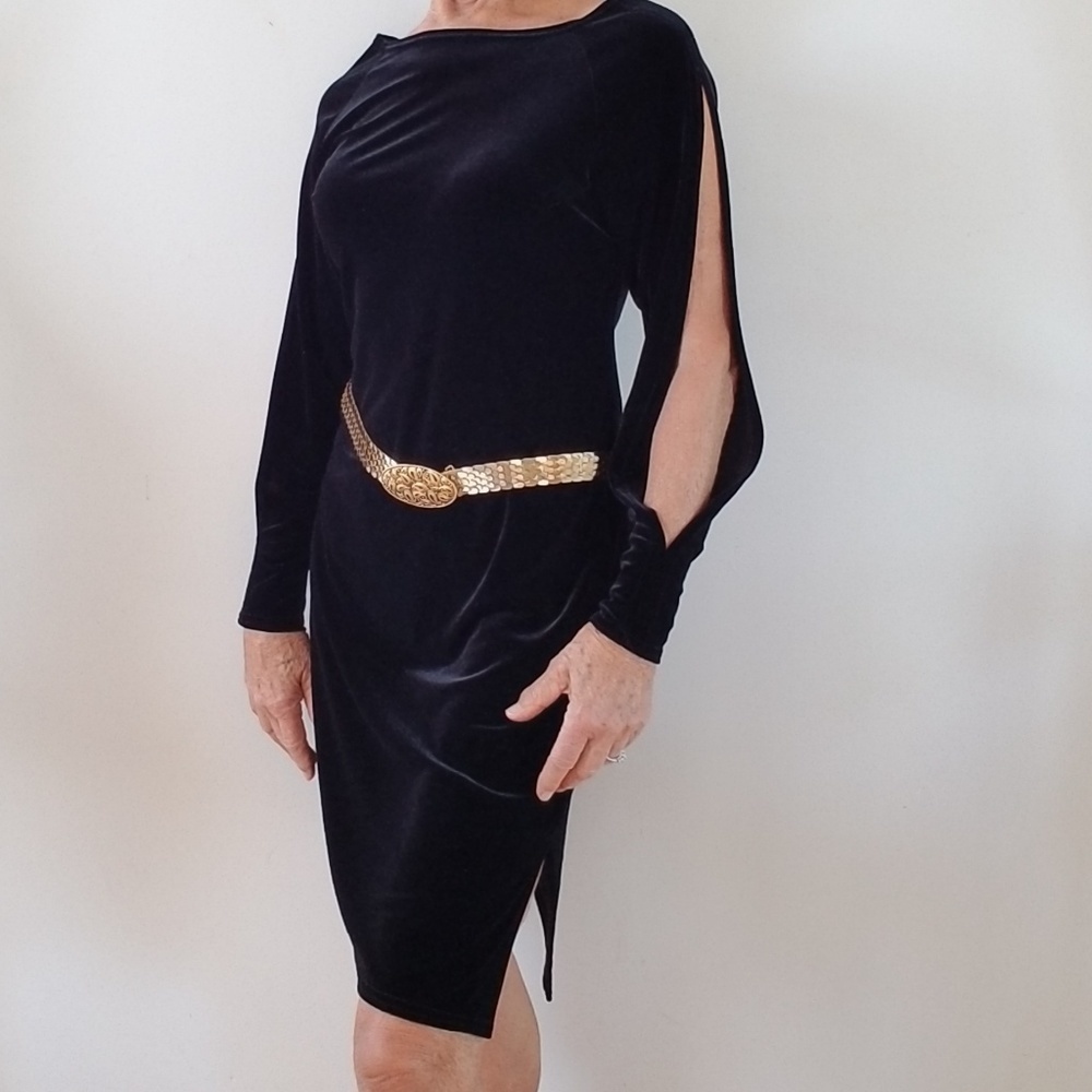 Onyx Night Velour Black Long Cold Sleeve Dress